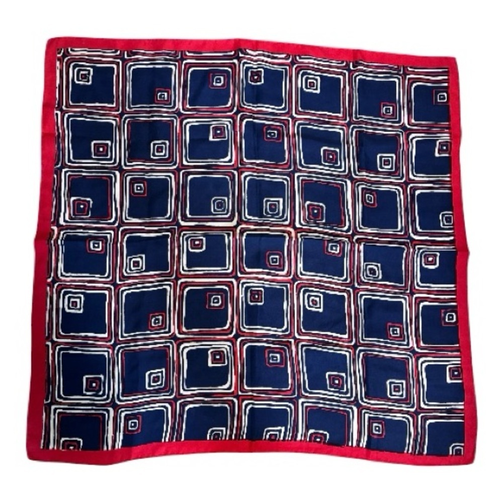Dakko Silk-Feel Navy and Red Geometric Scarf - "universal constant" Pi Day